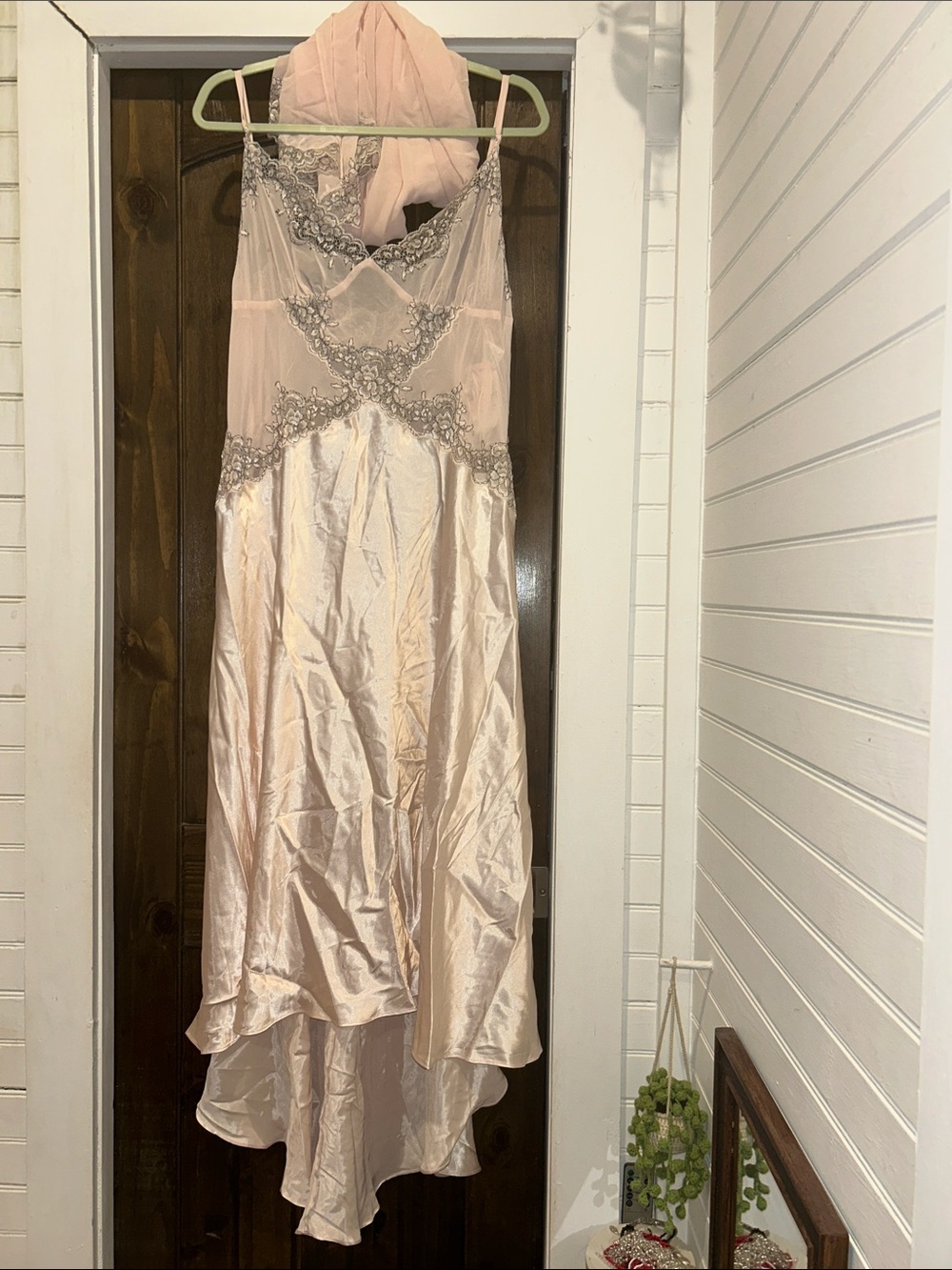 Vintage Cerie Nordstrom NWT Peach Satin Lace Nightgown + Scarf Set 3X Slip Dress